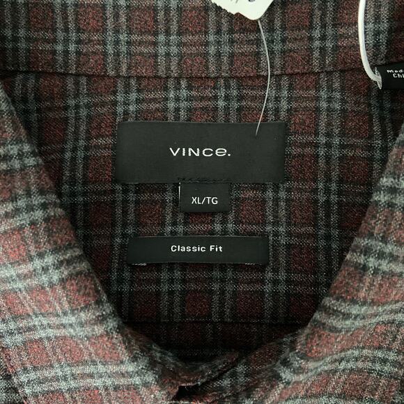 Vince Men's XL Classic Fit Flannel Button-Up Shirt Long Sleeve Check Print NEW - Picture 9 of 13